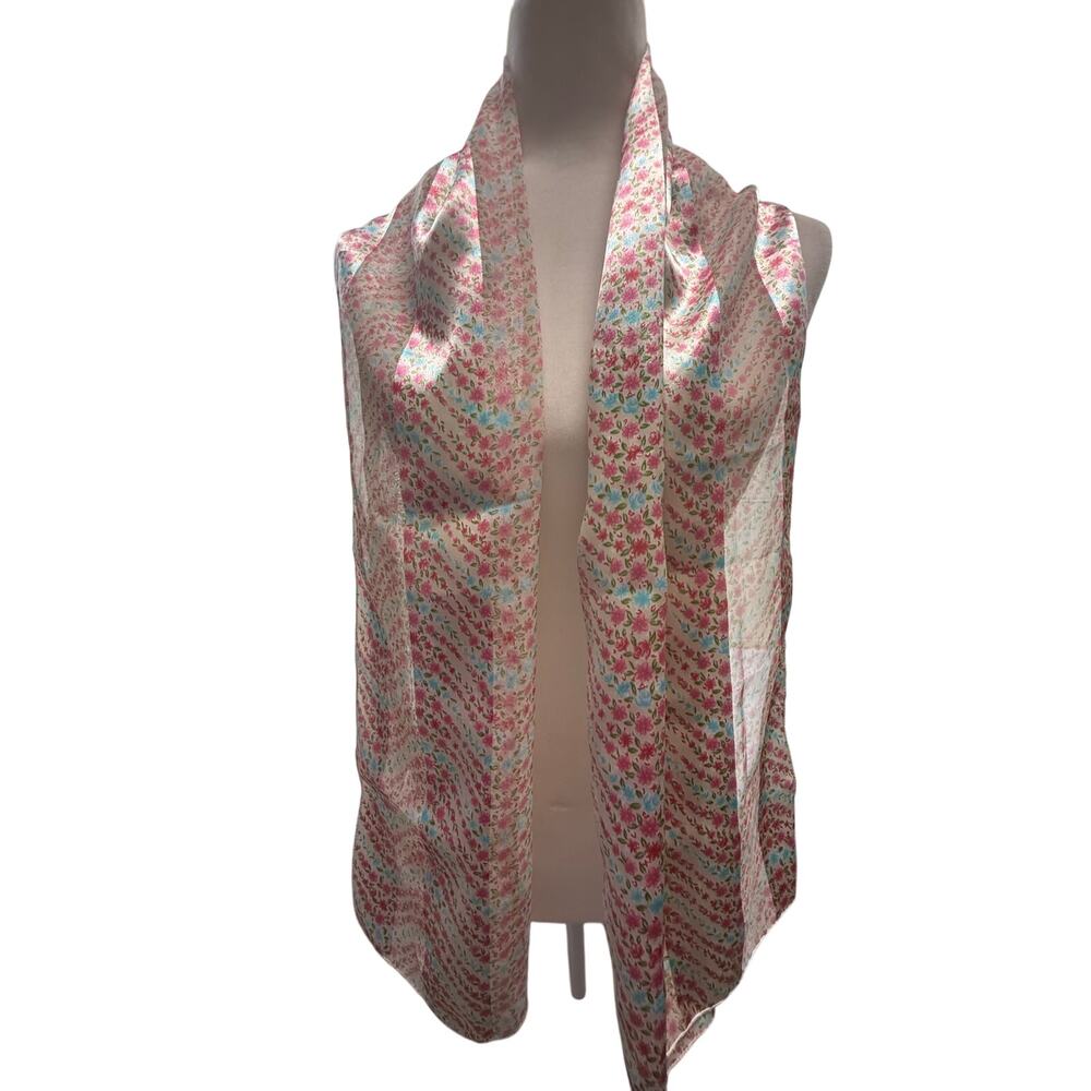 SKU3023 Pink & Blue Floral Fashion Scarf 13.5" x 59" Made in Korea